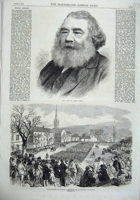 Original Old Antique Print Mark Lemon 1870 Canada War Ta Volunterrs Quebec Army