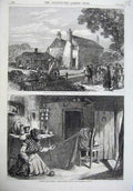 Original Old Antique Print Ireland Woman Nets Claddagh Galway 1870 Denham House