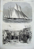 Old Antique Print King'S School Athletic Sports 1870 Cambria Yacht Ship 19th