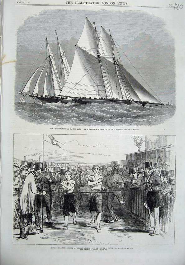Old Antique Print King'S School Athletic Sports 1870 Cambria Yacht Ship 19th