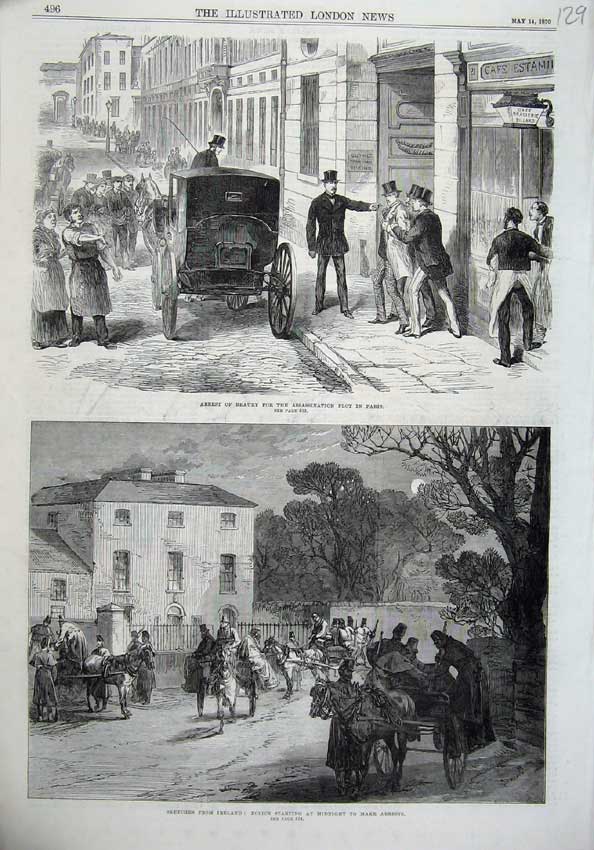 Old Antique Print Arrest Beaury Paris 1870 Ireland Police Night Moonlight 19th