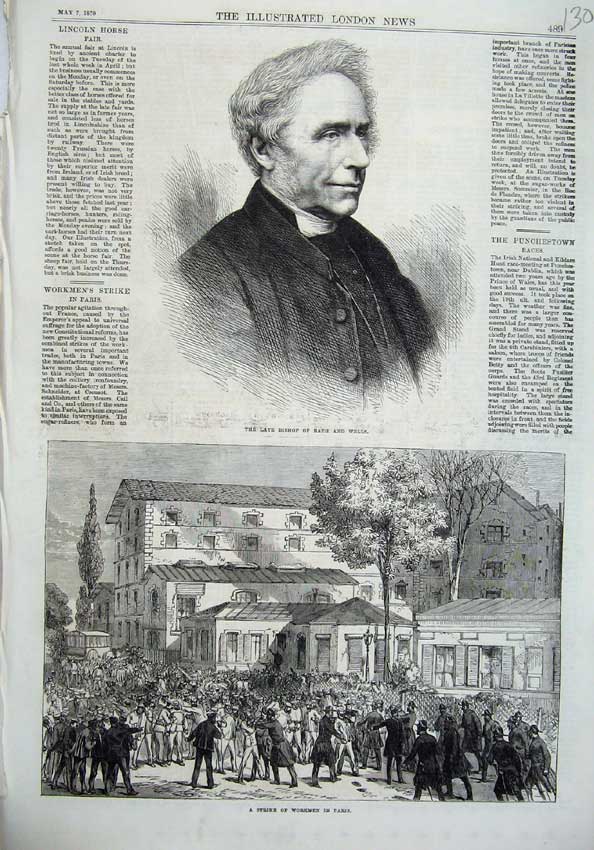 Old Antique Print Bishop Bath Wells 1870 Strike Workmen Paris France Art 19th