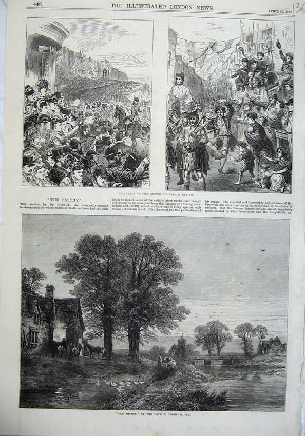 Old Antique Print Fine Art 1870 Smithy River Bridge Ta Army Review Easter 19th