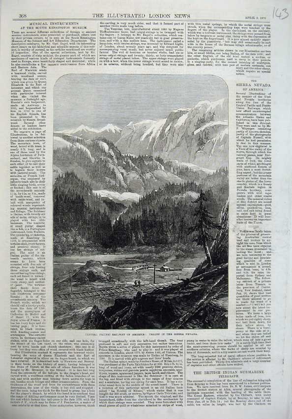 Old Antique Print Pacific Railway America 1870 Valley Sierra Nevada Art 19th