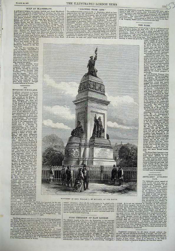 Original Old Antique Print 1870 Monument King William Holland Hague Netherlands