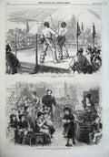 Old Antique Print Assault Arms Athletics 1870 Dinner Poor Children London 19th