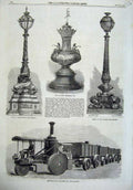 Old Antique Print 1870 Thomson Road-Steamer Coal-Waggons Lamp Thames Cup 19th