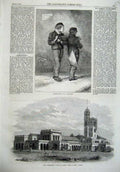 Old Antique Print Government House Gunesh Khind Poonah Bombay 1870 Boys 19th