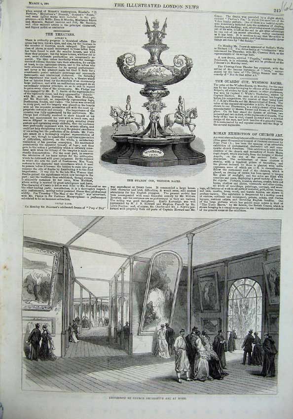 Original Old Antique Print Guards Cup Windsor 1870 Exhibition Church Art Rome