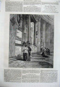 Original Old Antique Print 1870 Tomb Raffaelle Pantheon Rome People Fine Art
