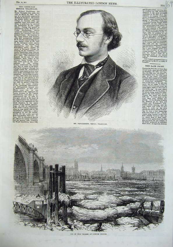 Old Antique Print Ice River Thames London Bridge 1870 Pendlebury Wrangler 19th