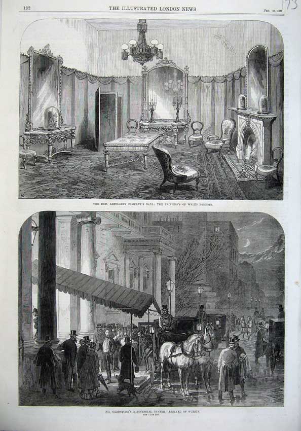 Old Antique Print 1870 Prince Wales Boudoir Gladstone Ministerial Dinner 19th