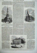 Old Antique Print Weslyan Church Brixton New Zealand 1870 Female College 19th