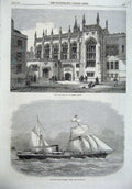 Old Antique Print 1870 New Hall Inner Temple Iron Screw-Steam Ship Limari 19th