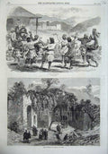 Original Old Antique Print Dance Gilghit Hindoo Koosh 1870 Fountain Egeria Rome