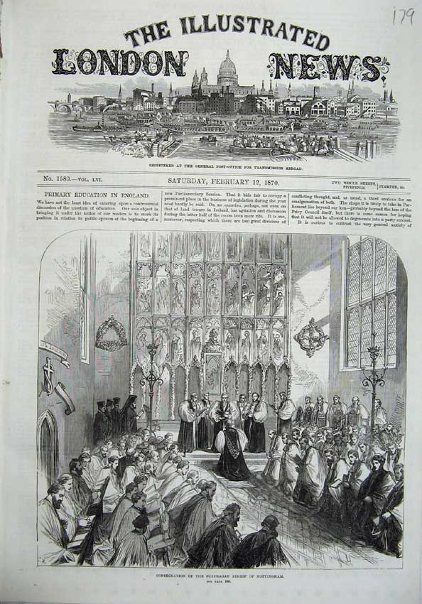 Original Old Antique Print 1870 Consecration Suffragan Bishop Nottingham Church