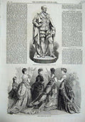 Old Antique Print Statue Prince Consort Belfast 1870 Paris Fashion France 19th
