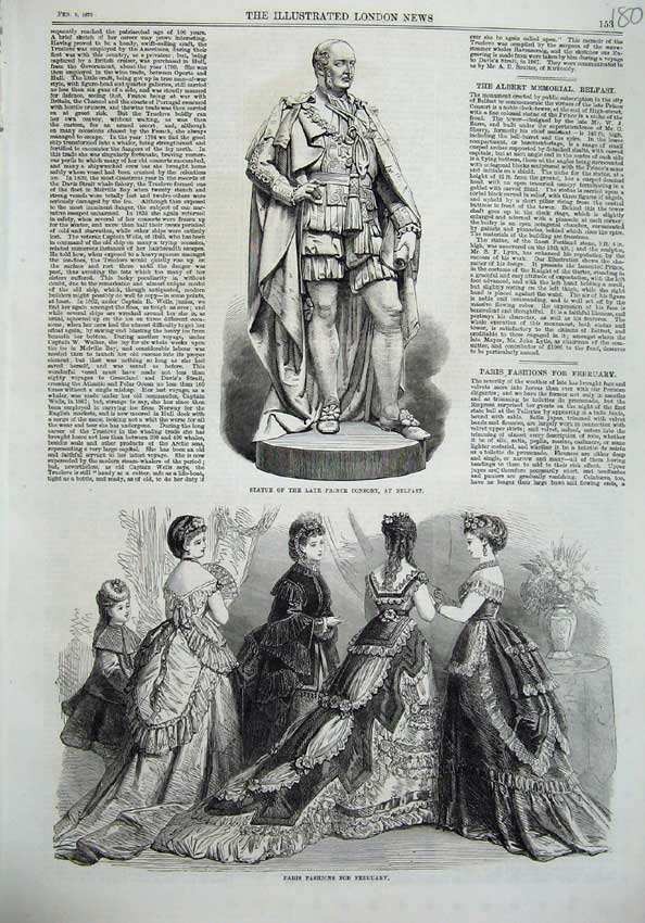 Old Antique Print Statue Prince Consort Belfast 1870 Paris Fashion France 19th