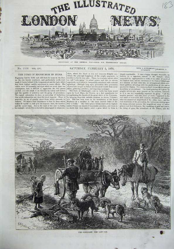 Old Antique Print 1870 Fine Art Game-Cart Horse Hunting Hound Dog Rabbit 19th