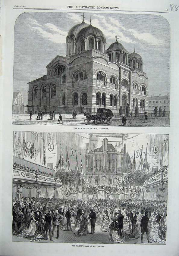 Old Antique Print Mayor Ball Nottingham 1870 Greek Church Liverpool Art 19th