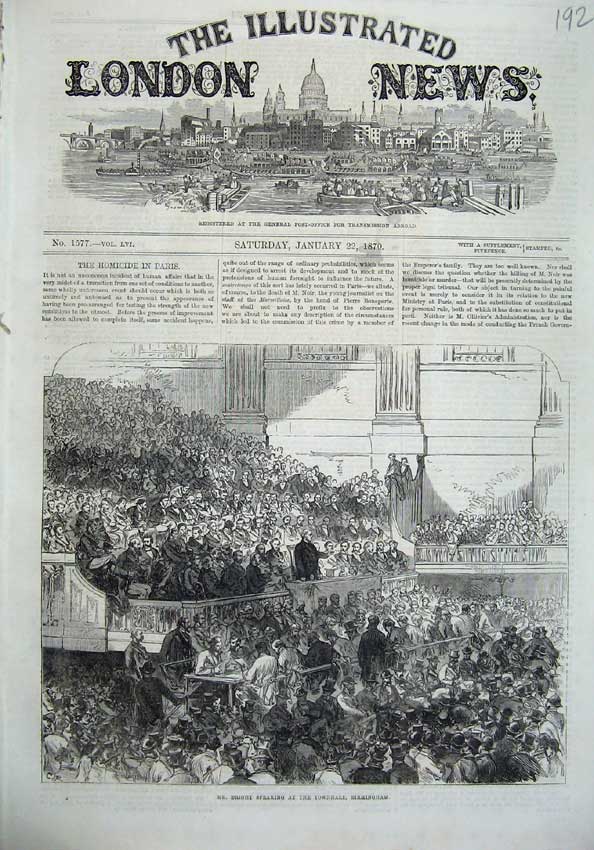 Old Antique Print 1870 Mr Bright Speaking Townhall Birmingham People Art 19th