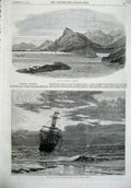 Original Old Antique Print 1870 Gravosa Harbour Dalmatia Mountains Ship Turner
