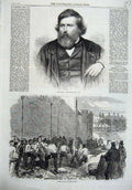 Original Old Antique Print Portrait Creswick 1870 Spade Drill Tower Castle Sier