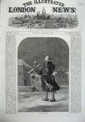 Original Old Antique Print 1870 Fine Art Dutch Watchman Snow Storm Clogs Houses