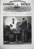 Original Old Antique Print 1870 Fine Art Monks Music Piano Organ Lehmann 19th