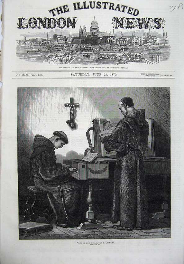 Original Old Antique Print 1870 Fine Art Monks Music Piano Organ Lehmann 19th