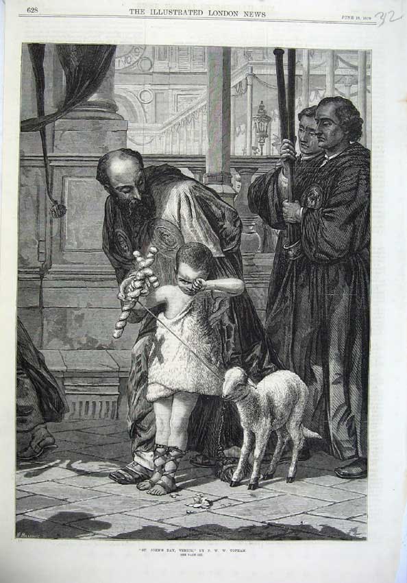 Old Antique Print 1870 Fine Art St John'S Day Venice Young Boy Lamb Cross 19th
