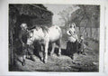 Original Old Antique Print 1870 Fine Art Auld Mare Maggie Horse Farm Man Barn