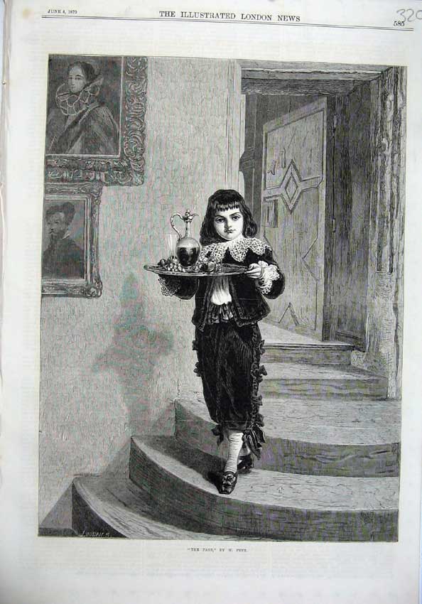 Old Antique Print Fine Art 1870 Page Boy Carrying Tray Drinks Fruit Fyfe 19th