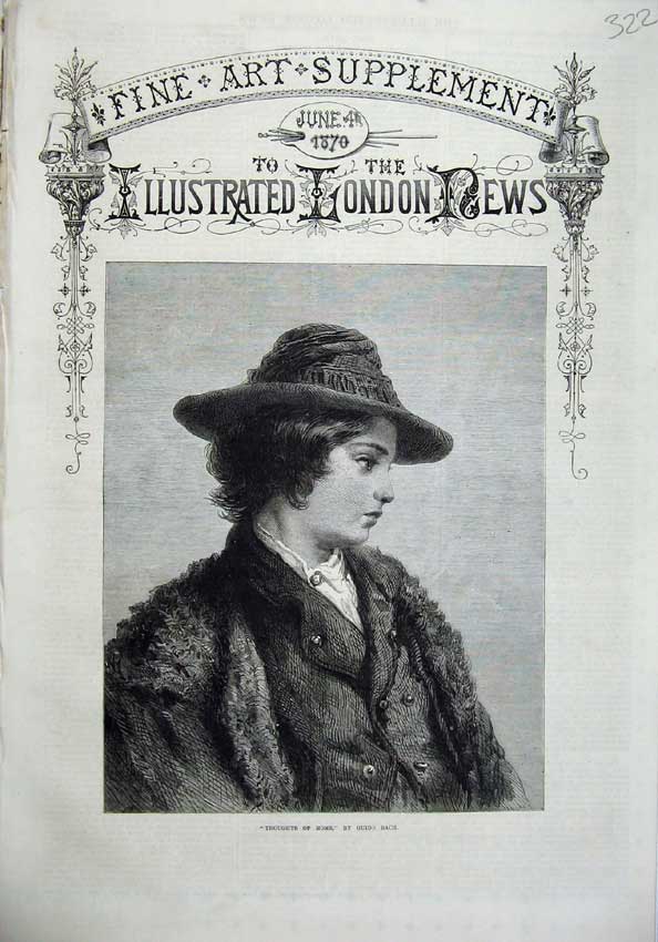 Old Antique Print 1870 Fine Art Portrait Thoughful Young Girl Guido Bach 19th