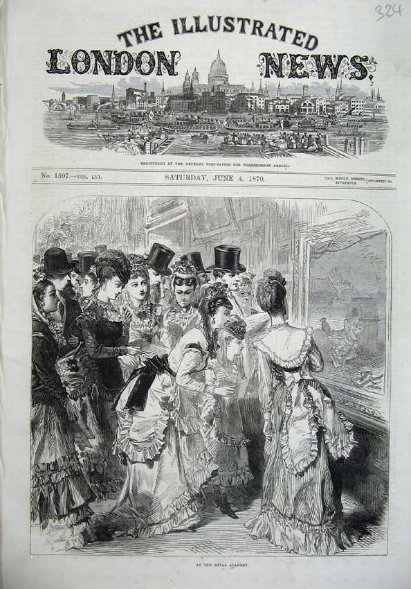 Original Old Antique Print 1870 Young Women Men Royal Academy Art Paintings