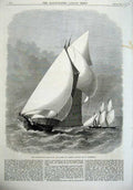 Original Old Antique Print 1870 International Yacht Match Sappho Cambria Ships