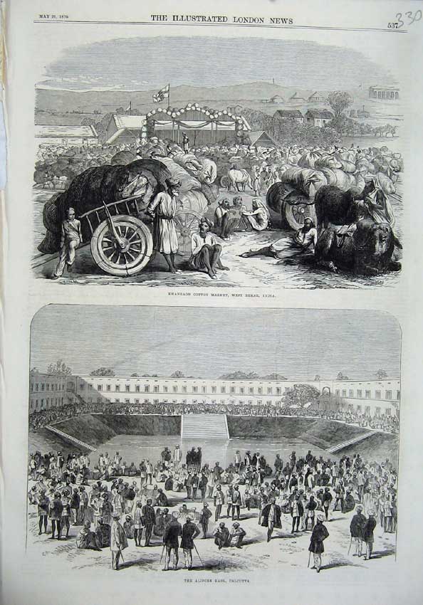 Old Antique Print Khangaon Cotton Market India 1870 Alipore Gaol Calcutta 19th