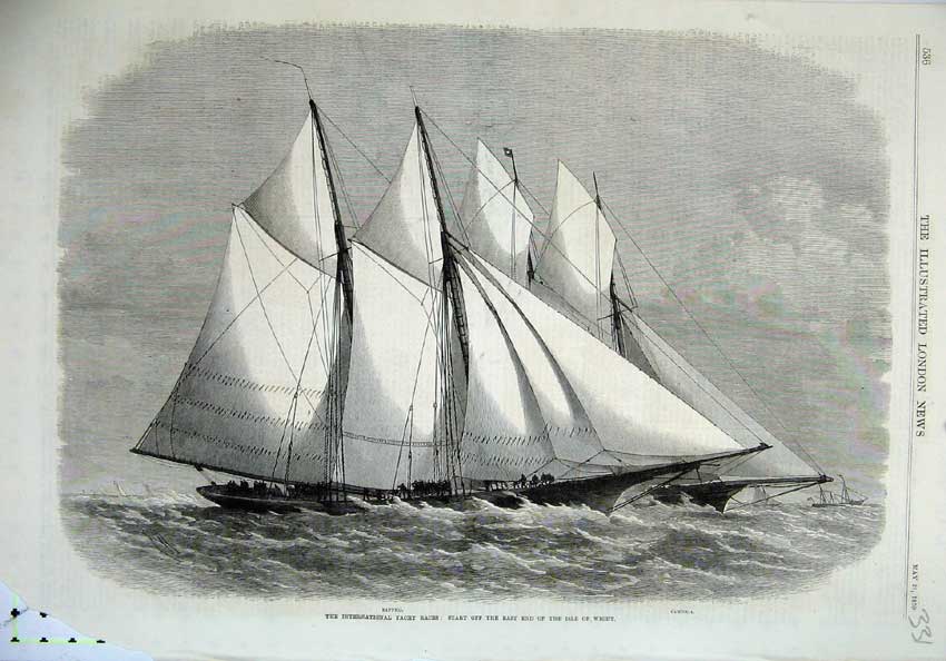 Old Antique Print 1870 International Yacht Race Sappho Cambria Isle Wight 19th