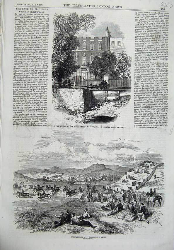 Old Antique Print 1870 Steeplechase Punchestown Horse Races Maclise House 19th