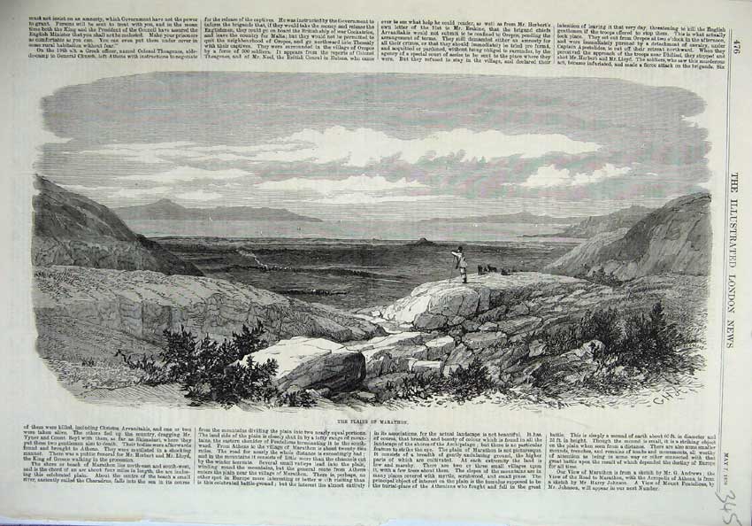 Original Old Antique Print 1870 Fine Art Plains Marathon Mountains Man Goats