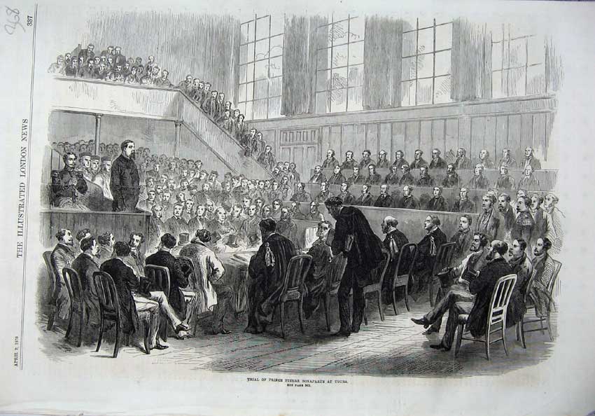 Old Antique Print 1870 Fine Art Trial Prince Bonaprte Tours Men Courtroom 19th