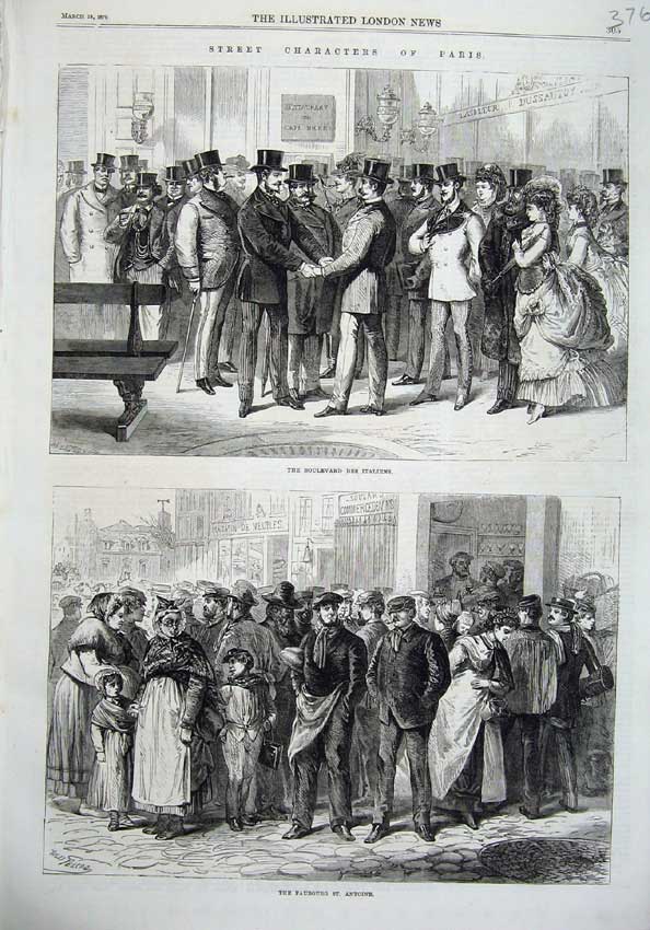 Old Antique Print Paris 1870 Boulevard Des Italiens Faubourg St Antoine 19th