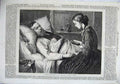 Original Old Antique Print 1870 Fine Art Wounded Danish Sier Bed Wife Jerichau