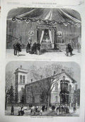 Original Old Antique Print Funeral Beabody America 1870 Portland Massachusetts