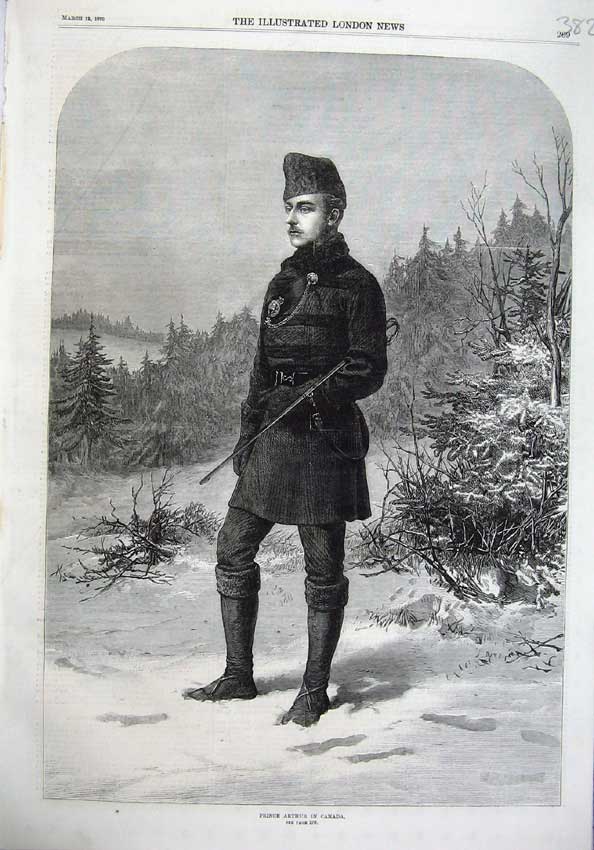Old Antique Print Fine Art 1870 Prince Arthur Canada Uniform Snow Trees 19th