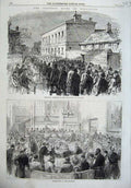 Old Antique Print Colliery Riots Yorkshire 1870 Prisoners Barnsley Court 19th