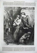 Original Old Antique Print Fine Art 1870 First Love Mother Father Children Baby