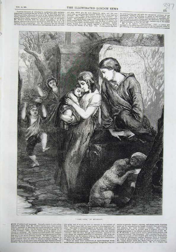 Original Old Antique Print Fine Art 1870 First Love Mother Father Children Baby