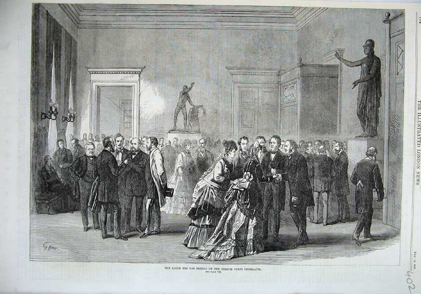 Original Old Antique Print 1870 Salle Des Pas Perdus French Corps Legislatif