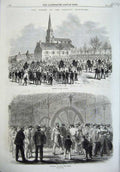 Original Old Antique Print Strike Creuzot Ironworks 1870 Lancers Workmen Army